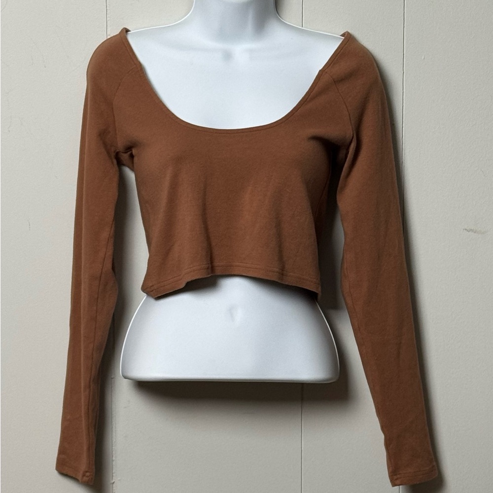 NWT Aerie Women’s Brown Long Sleeve Cotton Blend Crop Top Size S